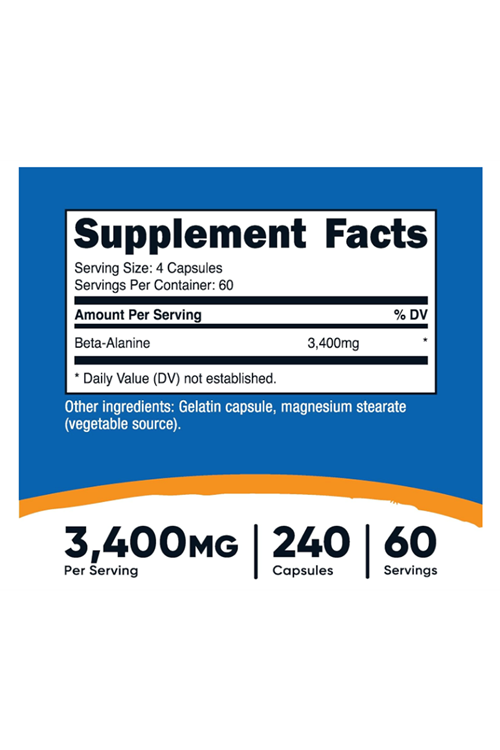 Nutricost, Beta-Alanine, 3,400 mg, 240 Capsul.Abd Menşei.4035.