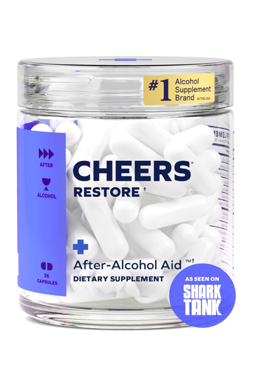 Cheers Restore  Supplement with DHM + L-Cysteine  Feel Better After Drinking & Support Your Liver  12 Doses  Dihydromyricetin, Cysteine, Prickly Pear, B-Vitamins, Ginger 36 Capsul.Made ın Usa