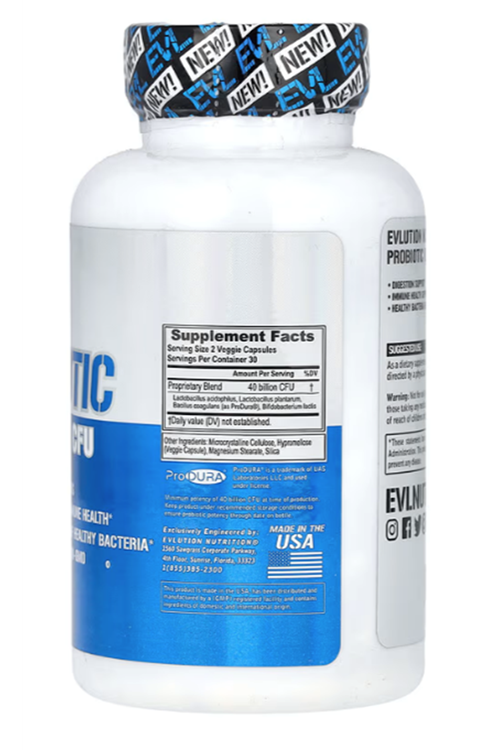 EVL Nutrition, Probiotic, 40 Billion CFU, 60 Veggie Capsul.Made ın Usa
