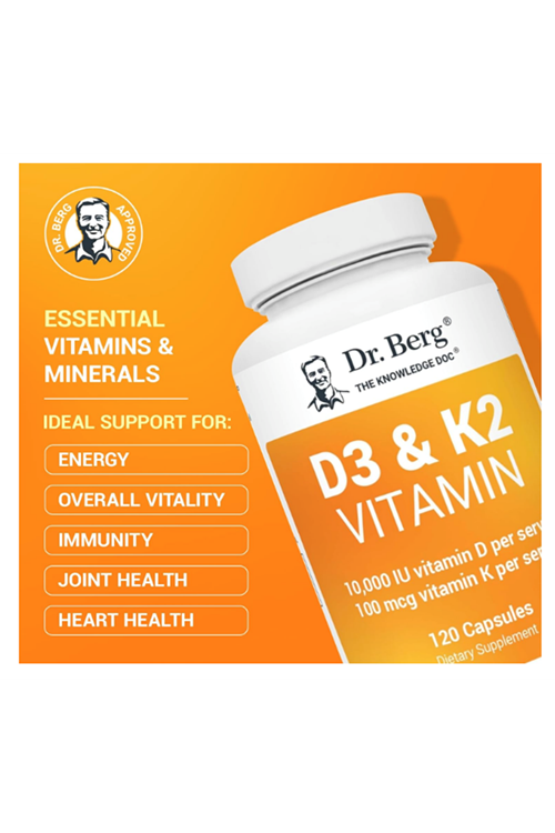 Dr. Berg Vitamin D3 K2 120 Capsul  w/MCT Powder - Includes 10,000 IU of Vitamin D3, 100 mcg MK7 Vitamin K2, Purified Bile Salts, Zinc & Magnesium for Ultimate Absorption.62.