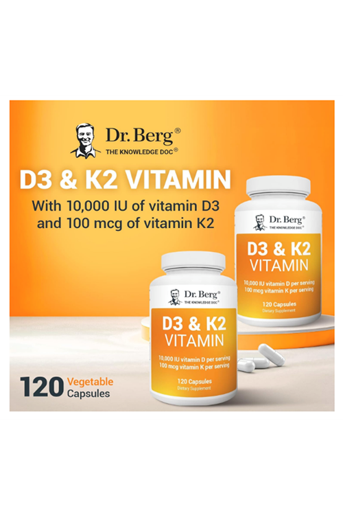 Dr. Berg Vitamin D3 K2 120 Capsul  w/MCT Powder - Includes 10,000 IU of Vitamin D3, 100 mcg MK7 Vitamin K2, Purified Bile Salts, Zinc & Magnesium for Ultimate Absorption.62.