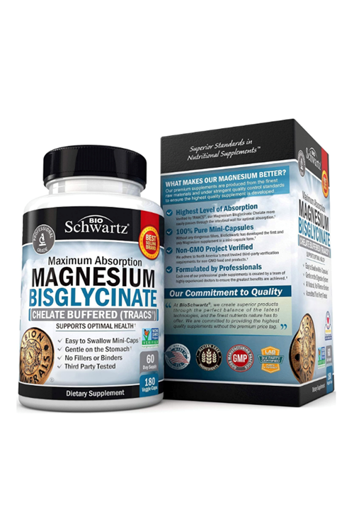 BioSchwartz Magnesium Bisglycinate 100% Chelate No-Laxative Effect - Maximum Absorption- Fully Reacted & Buffered for Energy Muscle Bone & Joint Support -180 Vegi Capsul.47.