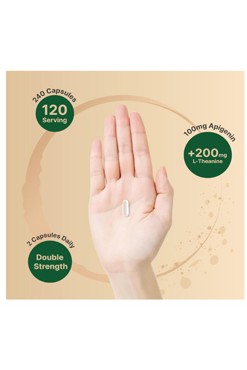 NatureBell Apigenin 100mg with L-Theanine, 240 Capsules (50mg Apigenin Per Capsule) – Extra Strength Sleep & Relaxation.