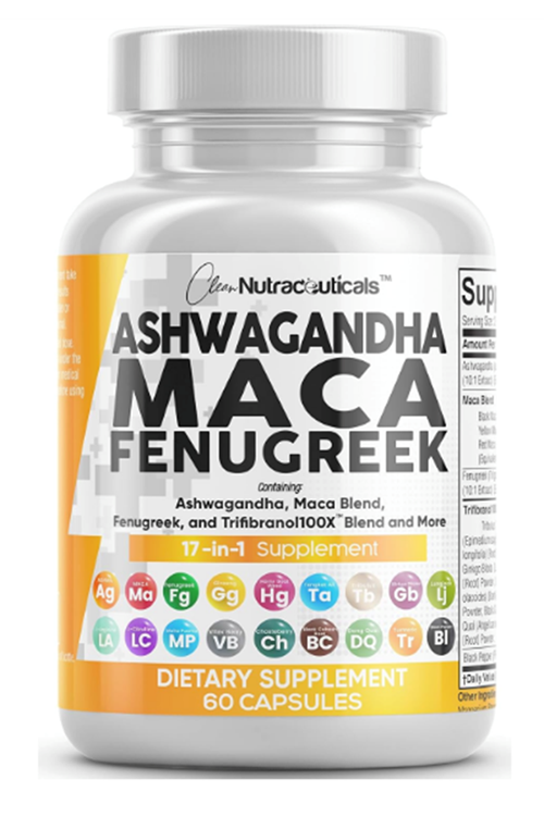 Clean Nutraceuticals - Maca Root - Fenugreek -  with Tongkat - Ginseng - Assists with Stress, Mood & Thyroid - 60 Capsul.Made ın Usa.4054