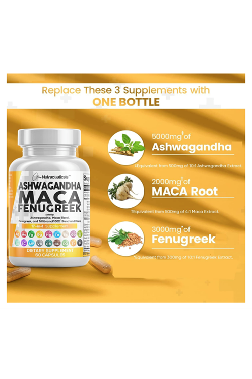 Clean Nutraceuticals - Maca Root - Fenugreek -  with Tongkat - Ginseng - Assists with Stress, Mood & Thyroid - 60 Capsul.Made ın Usa.54.