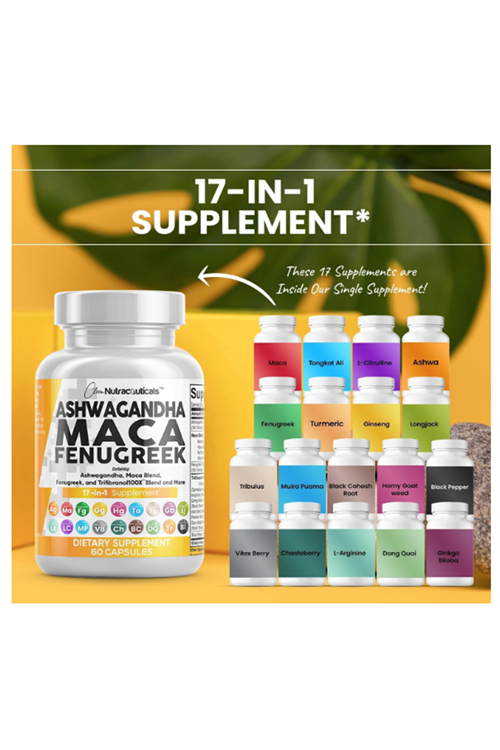 Clean Nutraceuticals - Maca Root - Fenugreek -  with Tongkat - Ginseng - Assists with Stress, Mood & Thyroid - 60 Capsul.Made ın Usa.54.
