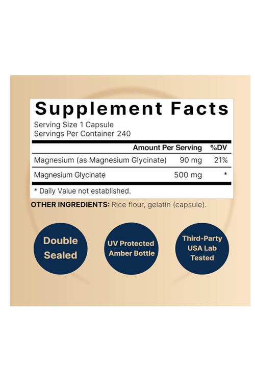 NatureBell Magnesium Glycinate  500mg  240 Capsul 100% Chelated & Purified.USA.43.