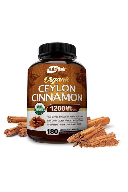 NutriFlair Organic Ceylon Cinnamon (100% Certified Organic Ceylon Cinnamon) 1200mg per Serving, 180 Capsul.USA