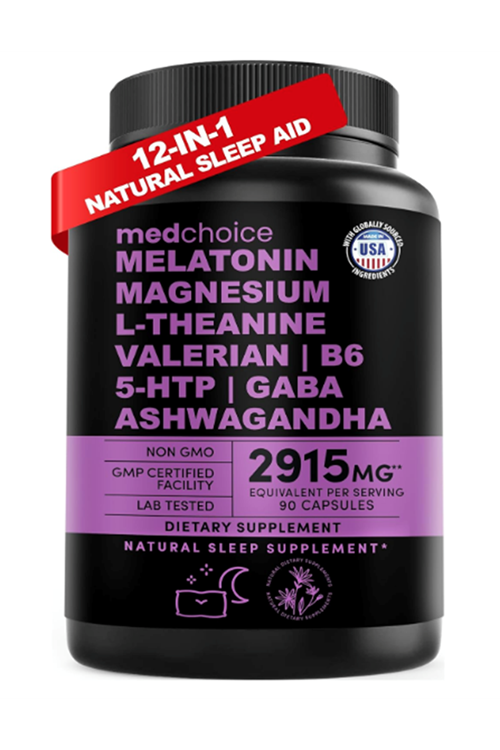 MEDCHOICE 12-in-1 -Natural Sleep for Adults - Mag,nesium Glycinate 500mg,, L Theanine, Valerian Root,, GABA, 5-HTP, 90 Capsul.ABD MENŞEİ.4050.