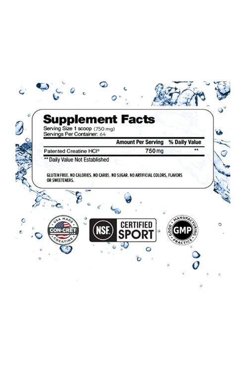 CON-CRET Creatine HCl Powder Muscle, Cognitive, Cellular Energy Support  No Bloating or Cramps  USA Made & NSF Certified  Unflavored (64 Serving).50.