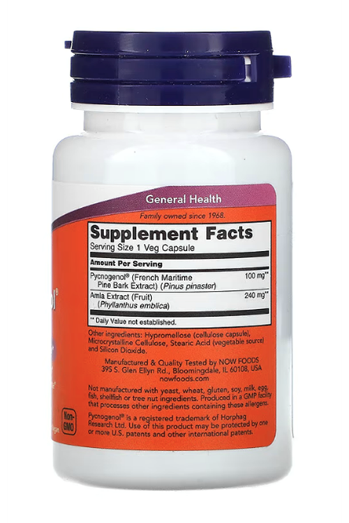 NOW Foods, Pycnogenol, 100 mg, 60 Veg Capsules.Abd Menşei.81.