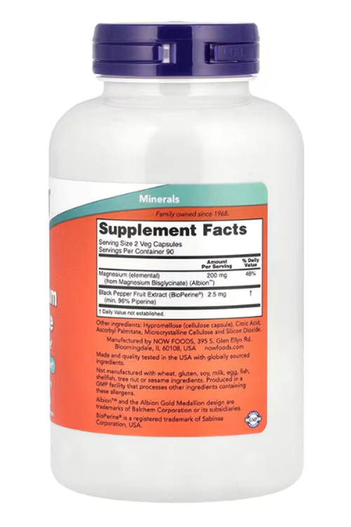 NOW Foods, Magnesium Glycinate With BioPerine®, 180 Veg Capsules.46.