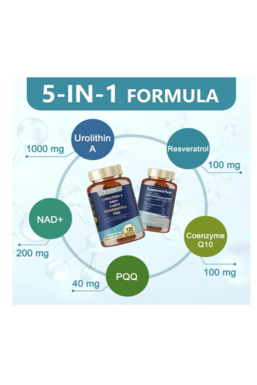 Totaria Healt Urolithin A  1000mg with NAD+,CoQ10,Resveratrol,PQQ for Men Women 120 Softgels.Made ın Usa.4054