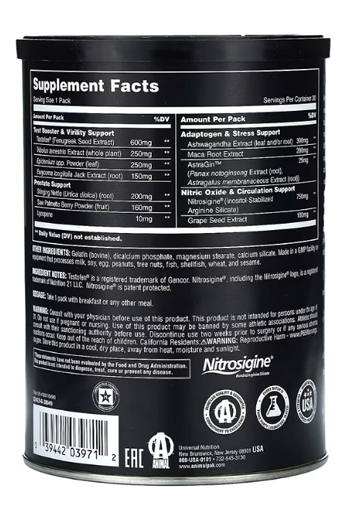 Animal, TNT+ Comprehensive Test, Health & Performance Pack, 30 Packs.Avrupa Değildir. Abd Versiondur.3991