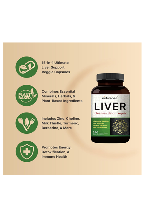 NatureBell  Liver Cleanse Detox  Repair, (240 Veggie Capsul)  Milk Thistle, Dandelion Root, Artichoke,Turmeric, Black Currant Oil.Made ın Usa.49.