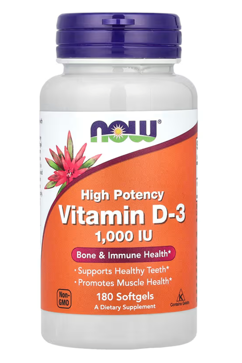 NOW Foods, Vitamin D-3, High Potency, 1,000 IU, 180 Softgels 3829