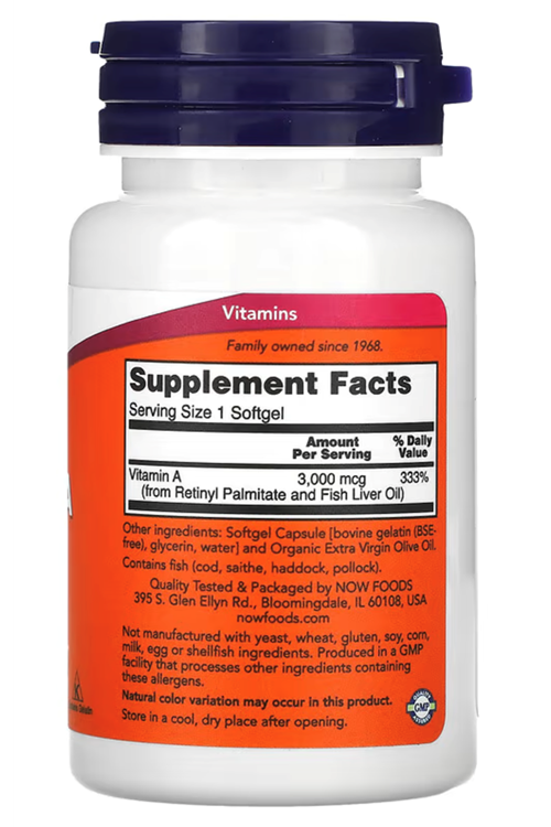 NOW Foods, Vitamin A, 10,000 IU, 100 Softgels