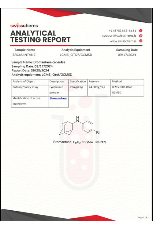 SwissChems Bromantane, 1500mg (25mg/ 60 capsule).Orj Usa Firma Ürünü.87.