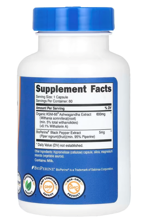 Nutricost KSM66 Root Extract 600mg, 60 Veggie Caps - High Potency 5% Withanolides - with BioPerine 3939