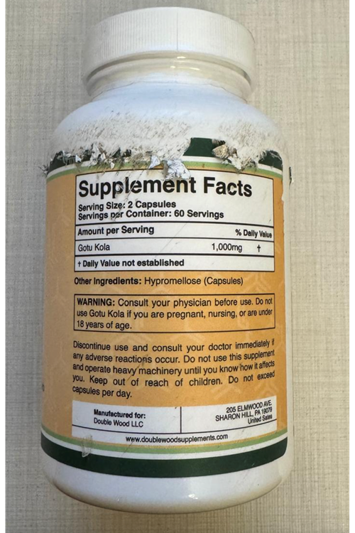 Double Wood Gotu Kola 1,000mg 120 Capsul. Abd Menşei