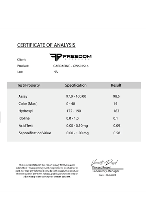 Freedom Research CARDARINE GW 501516 10mg 90 Capsul .Made ın Usa.4040