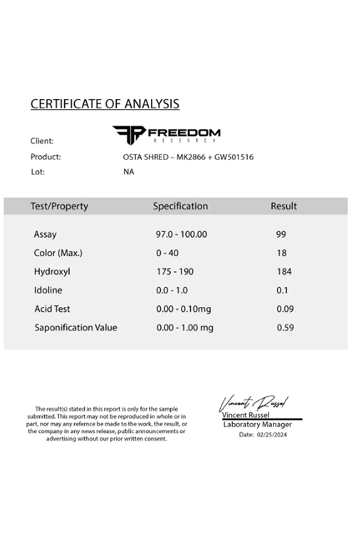 Freedom Research OSTA SHRED MİX - MK 2866 + GW 501516  Cutting Combo 15mg  90 Capsul.Usa.4048