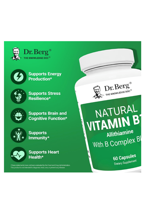 Dr. Berg  (Özelsporcugıdaların'dan !!) Natural Vitamin B1+ Allithiamine B Complex 60 Capsul.51.