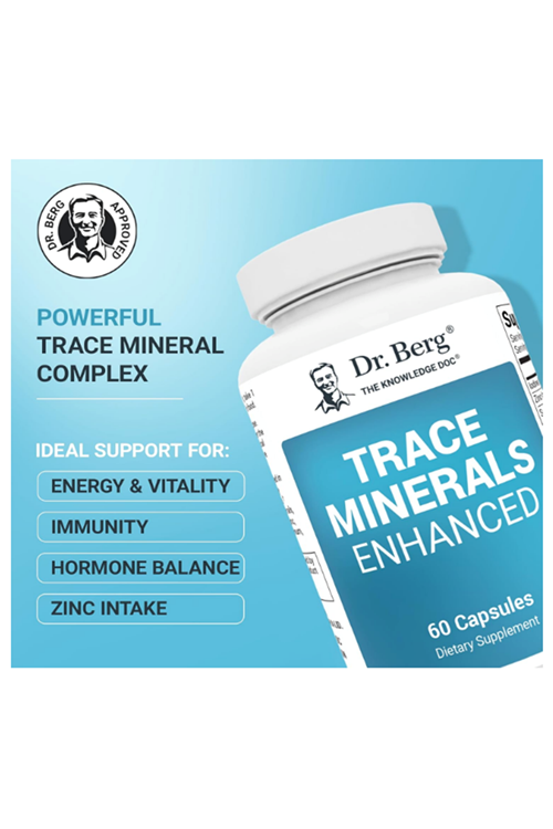 Dr. Berg Trace Minerals Enhanced Complete with 70+ Minerals Including 10 mg of Zinc - 60 Capsules.4061.