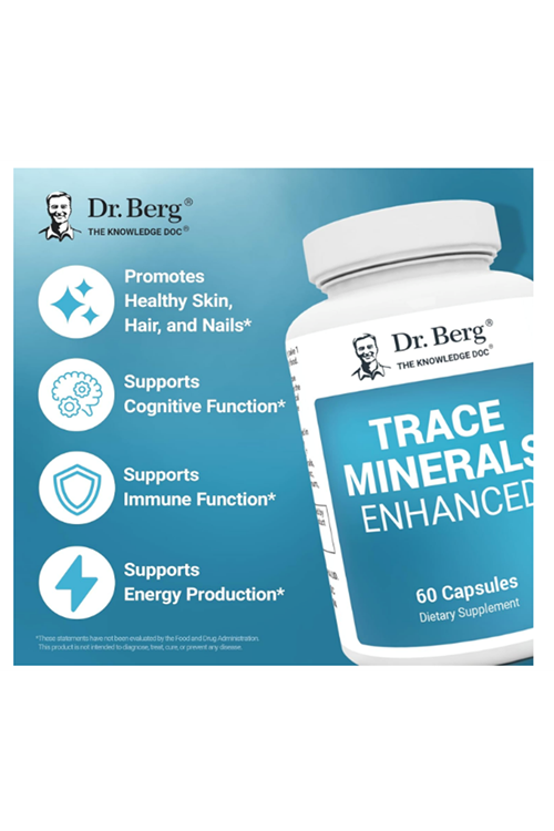 Dr. Berg Trace Minerals Enhanced Complete with 70+ Minerals Including 10 mg of Zinc - 60 Capsules.4061.
