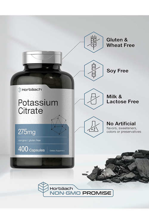 Horbaach Potassium Citrate 275 mg 400 Capsules Non-GMO, Gluten Free. 3945