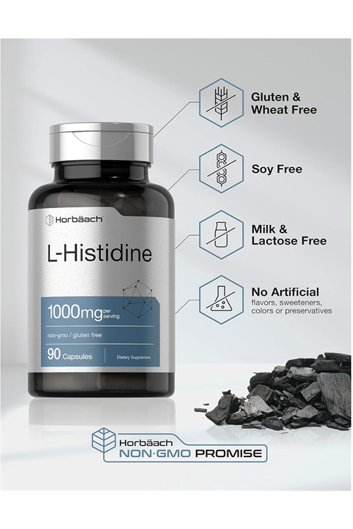 Horbaach L-Histidine 1000mg 90 Capsules Non-GMO and Gluten Free.4045