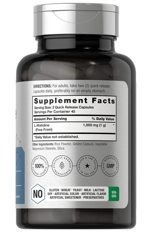 Horbaach L-Histidine 1000mg 90 Capsules Non-GMO and Gluten Free.4045