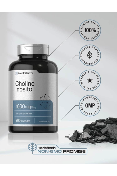 Horbaach Choline Inositol 1000mg 200 Capsules Non-GMO, Gluten Free