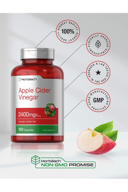 Horbaach Apple Cider Vinegar Capsules 2400mg 150 Count Non-GMO, Gluten Free