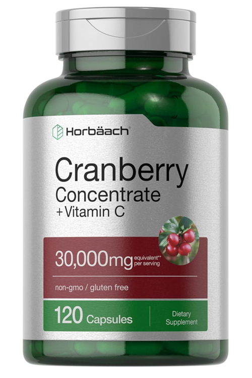 Horbaach Cranberry Concentrate Extract + Vitamin C 30,000mg 120 Capsules Non-GMO and Gluten Free