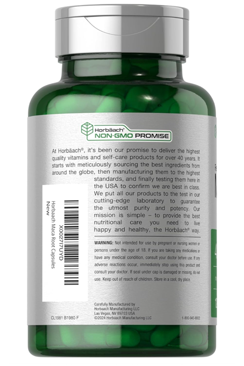 Horbaach Maca Root Capsules 120 Pills High Potency Extract Non-GMO Gluten Free.36.