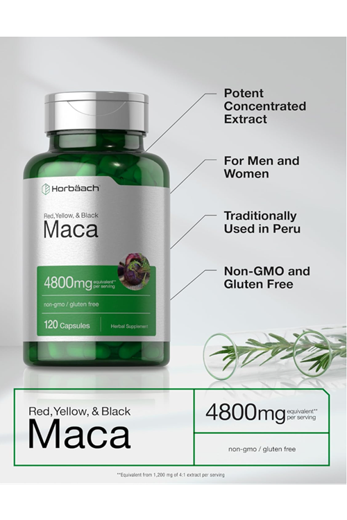 Horbaach Maca Root Capsules 120 Pills High Potency Extract Non-GMO Gluten Free.36.