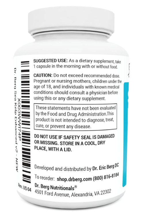 Dr. Berg Sea Kelp Enhanced Iodine - 200 mcg of Premium Iodine - Seaweed Blend Includes Klamath Blue-Green Algae & Sea Kelp - 90 Capsules.57