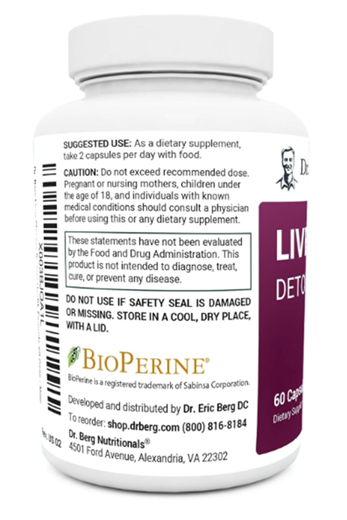 Dr. Berg Liver Cleanse Detox  w/Unique Blend of Milk Thistle, Ox Bile & Folate - Liver Includes Turmeric, Black Pepper & Choline - 60 Capsules.3949.