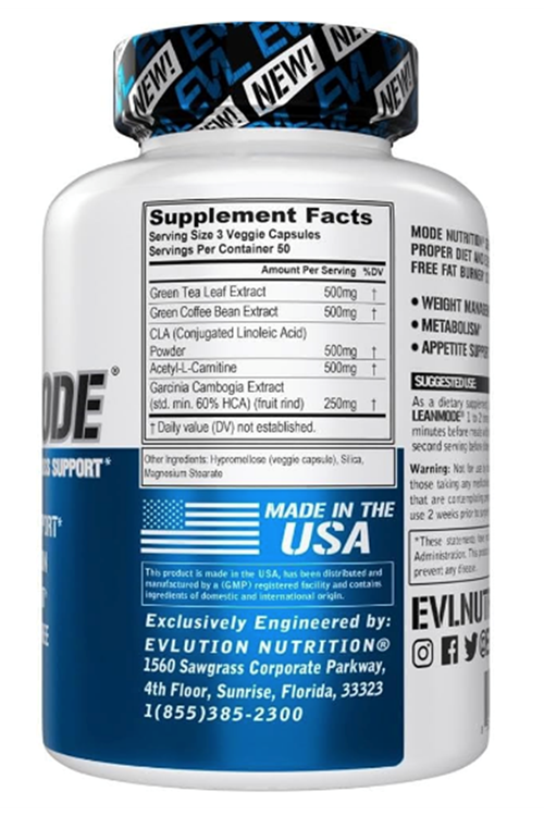 EVL LEANMODE Weight Loss Support Pills - Green Coffee Bean Extract CLA and Garcinia Cambogia 150 Vegi Capsul.ABD VERSİON