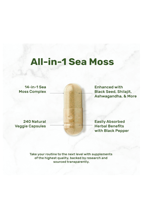 DEAL SUPPLEMENT Irish Sea Moss 7000mg  240 Veggie Capsul – 14 Superfood Complex – Shilajit, Black Seed Oil, Ginger.4144