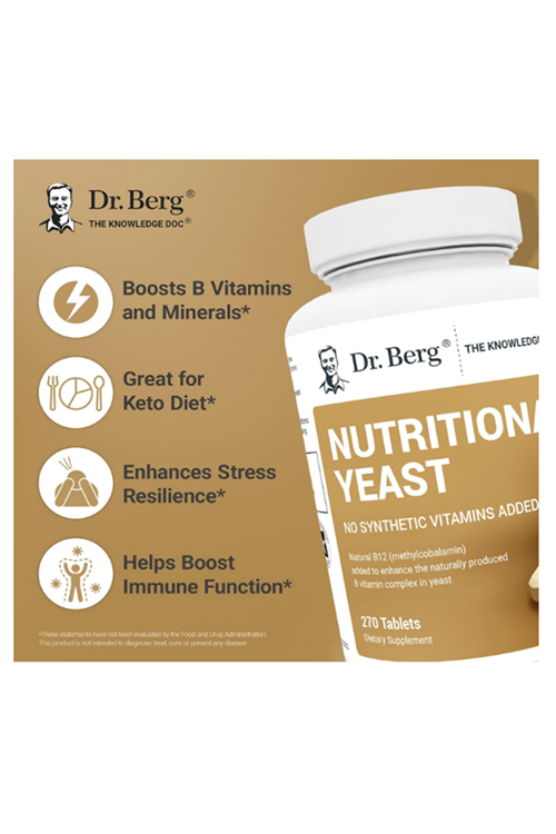 Dr. Berg Nutritional Yeast – Natural B12 Added - All 8 B Vitamin Complex – Organic Vanilla Flavor - 270 Vegan Tablets