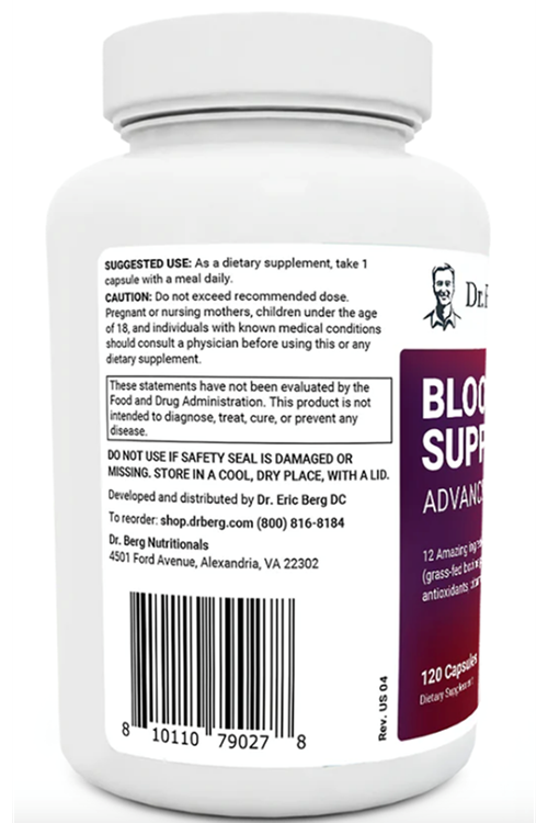 Dr. Berg  Blood Sugar Support Advanced Formula with Chromium & Potassium 120- Vegetable Capsul.Abd Menşei.64.