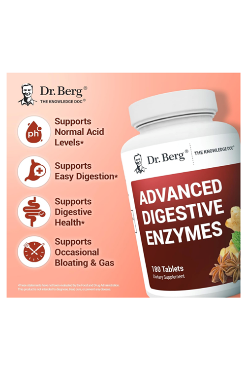 Dr. Berg Advanced Digestive Enzymes with Apple Cider Vinegar - Includes Digestive Health Ingredients Like Betaine Hydrochloride (HCI), Ginger Root & Peppermint Leaf - 180 Tablets.3953
