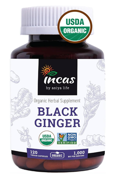 INCAS USDA Organic Thai Black Ginger for Men 500mg  120 Vegan Capsul Non GMO Verified  First & Only Organic Certified Kaempferia Parviflora Thai Ginseng