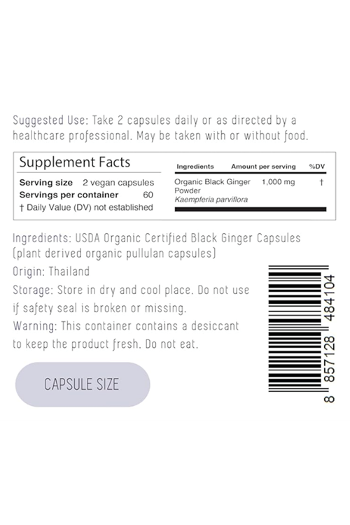 INCAS USDA Organic Thai Black Ginger for Men 500mg  120 Vegan Capsul Non GMO Verified  First & Only Organic Certified Kaempferia Parviflora Thai Ginseng