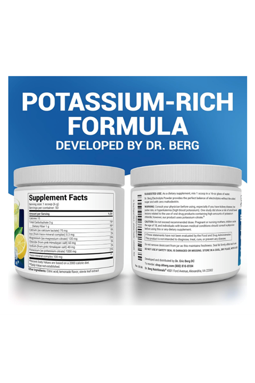 Dr. Berg Zero Sugar Hydration Keto Electrolyte Powder - 1000 mg of Potassium & Real Pink Himalayan Salt (NOT Table Salt) -Hydration Drink Mix - 50 Servings 300gr