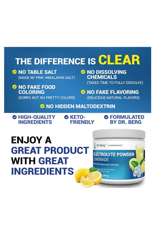 Dr. Berg Zero Sugar Hydration Keto Electrolyte Powder - 1000 mg of Potassium & Real Pink Himalayan Salt (NOT Table Salt) -Hydration Drink Mix - 50 Servings 300gr