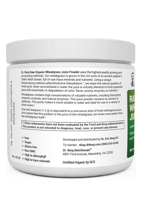 Dr. Berg USDA Certified Raw Organic Green Powder Superfood (60 Servings) - Raw Wheatgrass, Chlorophyll, Trace Minerals & Natural Enzymes.4167