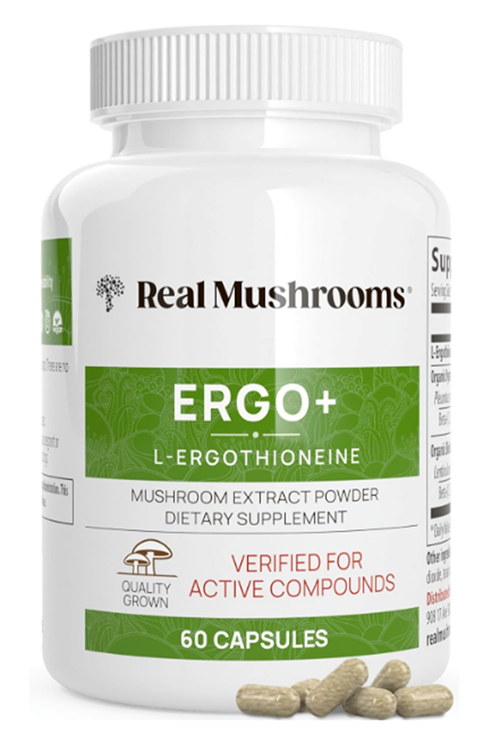 Real Mushrooms L-Ergothioneine, Golden Oyster Mushroom Extract 60ct Longevity, Immune Support Brain Blend with Beta Glucan - Organic, Vegan.Made ın Usa.57.
